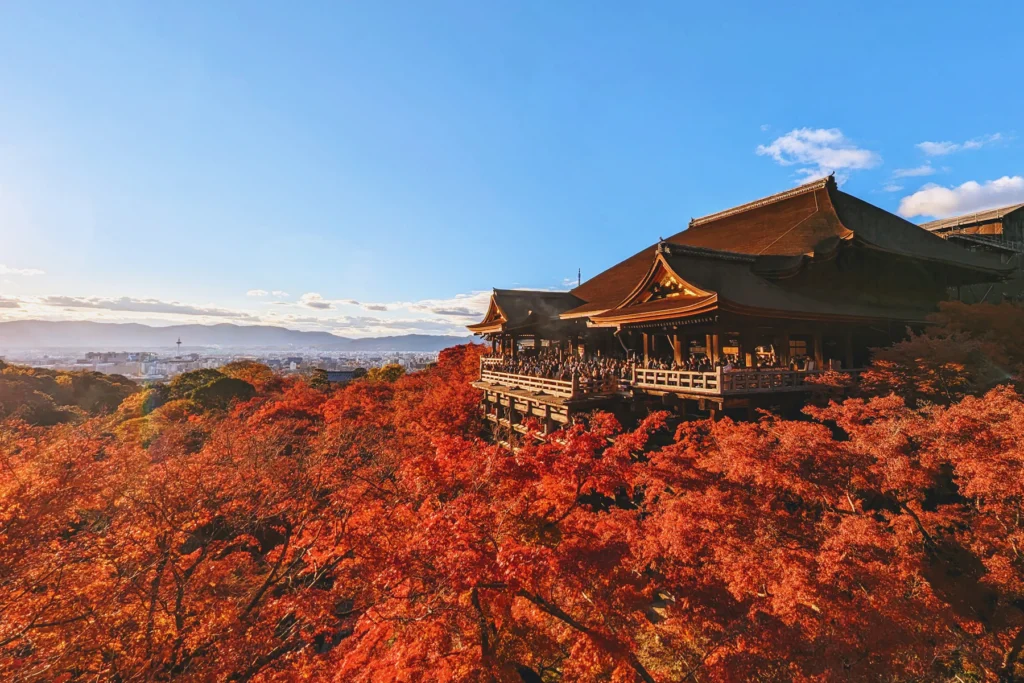 Best Time to Visit Japan from India: Cherry Blossom, Autumn and Snow 3 Kiyomizu-dera in Kyoto surrounded by autumn maples