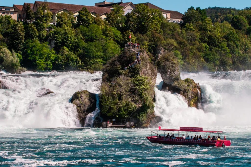 A boat at the foot of the Rhine Falls